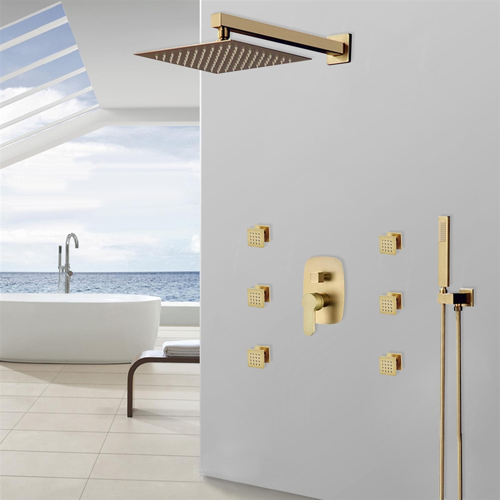 Napoli Luxury Brass Brushed Gold Wall Mount Rainfall Shower System
